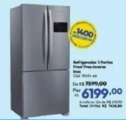 Lojas Becker Refrigerador 3 Portas Frost Free Inverse Inox oferta