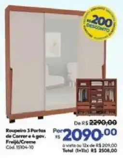 Lojas Becker Roupeiro 3 Portas de Correr e 4 gav. Freijó/Creme oferta