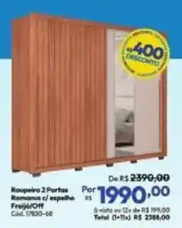 Lojas Becker Roupeiro 2 Portas Romanus c/ espelho oferta