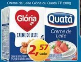 Supermercados Guanabara Creme de Leite Gloria ou Quata TP 200g oferta