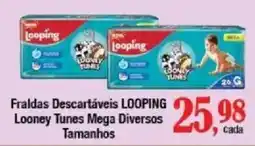 Supermercados Unidos Fraldas descartáveis looping looney tunes mega diversos tamanhos oferta