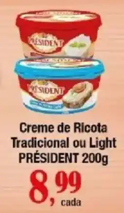 Supermercados Unidos Creme de Ricota Tradicional ou Light Président oferta