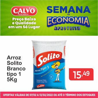Calvo Atacadista Arroz Solito Branco tipo 1 5kg oferta
