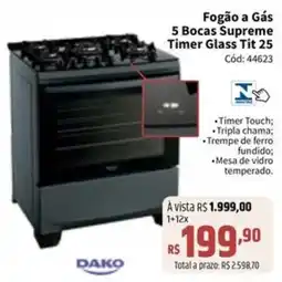 Deltasul Fogão a Gás 5 Bocas Supreme Timer Glass Tit 25 oferta
