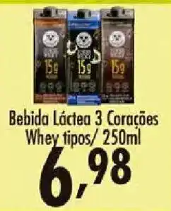 Confiança Supermercados Bebida Láctea 3 Corações Whey tipos oferta