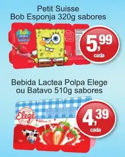Supermercados Rod e Raf Petit Suisse Bob Esponja sabores oferta