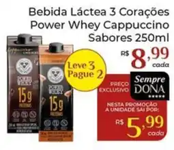 Dona de Casa Bebida Láctea 3 Corações Power Whey Cappuccino oferta