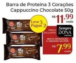 Dona de Casa Barra de Proteína 3 Corações Cappuccino Chocolate oferta