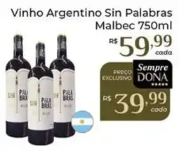 Dona de Casa Vinho Argentino Sin Palabras Malbec oferta