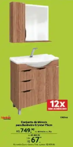 Quero Quero Conjunto de Móveis para Banheiro Crystal 75cm oferta