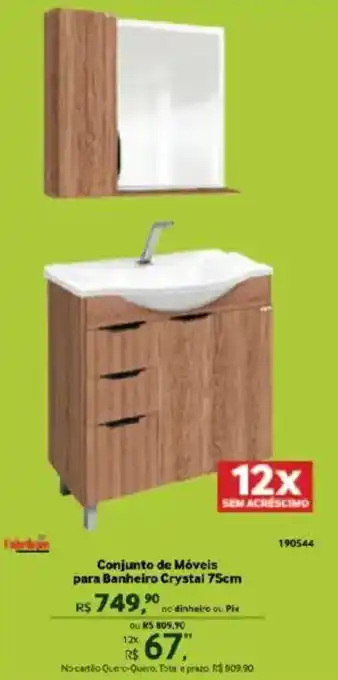 Conjunto de Móveis para Banheiro Crystal 75cm