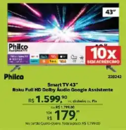 Quero Quero Smart TV 43 roku full hd dolby áudio google assistente oferta