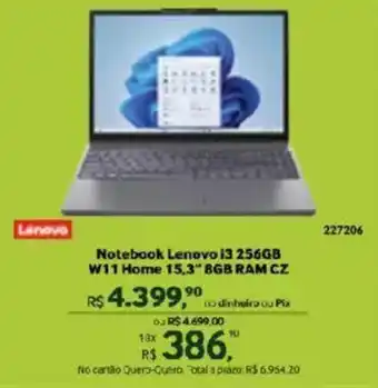 Notebook lenovo i3 256gb w11 home 15,3" 8gb ram cz