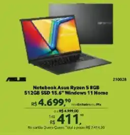 Quero Quero Notebook Asus ryzen 5 8gb 512gb ssd 15.6" windows 11 home oferta