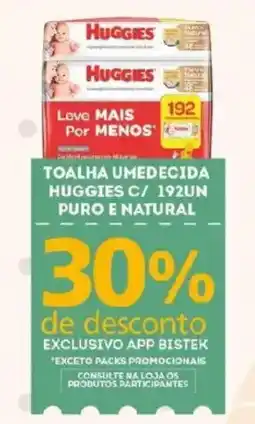Bistek Supermercados toalha umedecida huggies c/ 192un puro e natural oferta