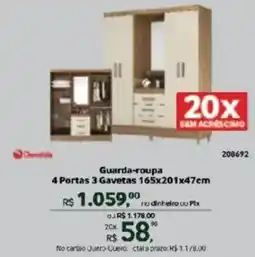 Quero Quero Guarda-roupa 4 Portas 3 Gavetas oferta