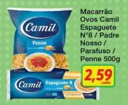 Chama Supermercados Macarrão Ovos Camil Espaguete N°8 / Padre Nosso / Parafuso / Penne oferta