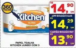 Roldão papel toalha kitchen jumbo com 3 oferta