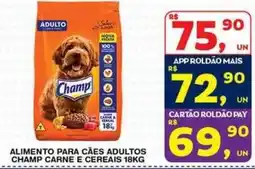 Roldão Alimento para cães adultos champ carne e cereais oferta