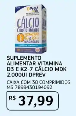 Assaí Atacadista Suplemento alimentar vitamina d3 e k2-7 calcio mdk 2.000ui dprev oferta