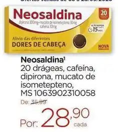 Carrefour Neosaldina - 20 drageas, cafeína, dipirona, mucato de isometeptono, ms 1063902310058 oferta