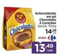 Carrefour 3 corações - achocolatado em pó chocolatto oferta