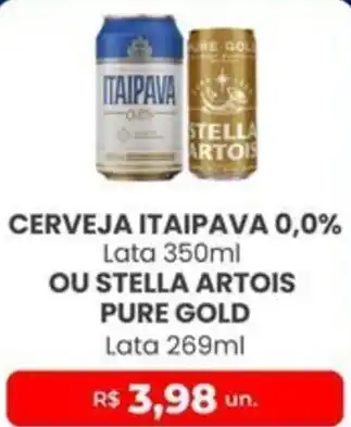Cerveja itaipava 0,0% ou stella artois pure gold