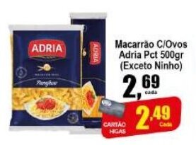 Higa's Supermercado Macarrao c/ Ovos Adria pct 500g oferta