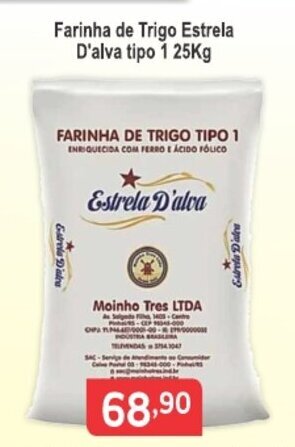 Calvo Atacadista Farinha de Trigo Estrela D'alva Tipo 1 25kg oferta