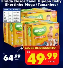 Nidobox Fralda descartável hipopó baby shortinho mega oferta