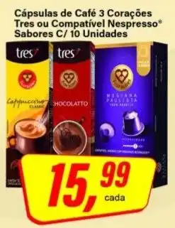 Rede Supermarket Cápsulas de Café 3 Corações Tres ou Compatível Nespresso Sabores oferta