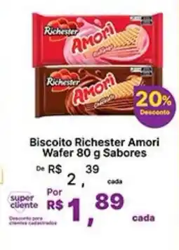 Super Lagoa Biscoito Richester Amori Wafer 80 g Sabores oferta