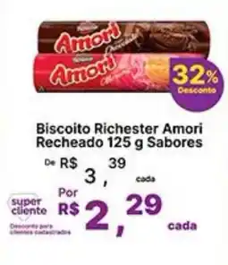 Super Lagoa Biscoito Richester Amori Recheado 125 g Sabores oferta