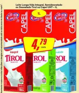 Rede Supermarket Leite Longa Vida Integral, Semidesnatado ou Desnatado Tirol ou Capel UHT - 1L oferta