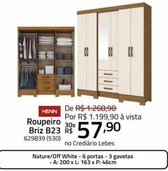 Lojas Lebes Henn Roupeiro Briz B23 oferta