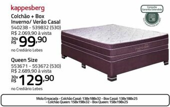 Lojas Lebes Kappesberg Colchao + Box Inverno/ Verao Casal oferta