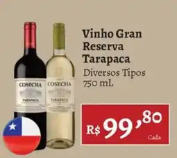 Novo Atacarejo Vinho Gran Reserva Tarapaca Diversos Tipos oferta