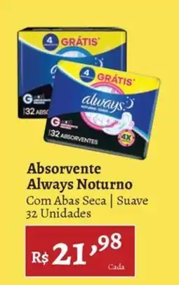 Novo Atacarejo Absorvente Always Noturno Com Abas Seca | Suave oferta
