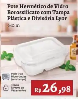 Novo Atacarejo Pote Hermético de Vidro Borossilicato com Tampa Plástica e Divisória Lyor oferta