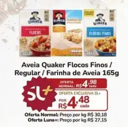 Super Luna Aveia Quaker Flocos Finos / Regular / Farinha de Aveia oferta