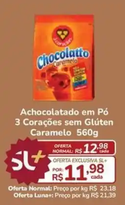 Super Luna Achocolatado em Pó 3 Corações sem Glúten Caramelo oferta