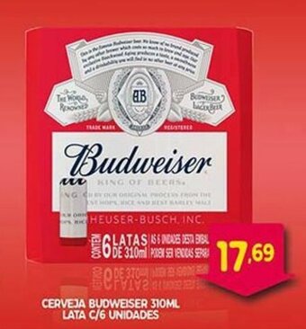Bom Dia Cerveja Budweiser 310ml lata c/6 unidades oferta