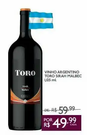 GBarbosa Vinho argentino toro sirah malbec 1,125 ml oferta
