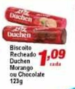 Ricoy Supermercados Biscoito Recheado Duchen Morango ou Chocolate 123g oferta