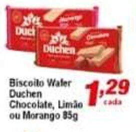 Ricoy Supermercados Biscoito Wafer Duchen Chocolate, Limao ou Morango 85g oferta