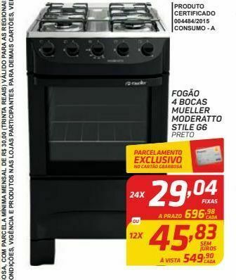 GBarbosa Fogão 4 bocas mueller moderatto stile g6 oferta