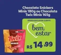 Covabra Supermercados Chocolate Snickers Minis ou Chocolate Twix Minis oferta