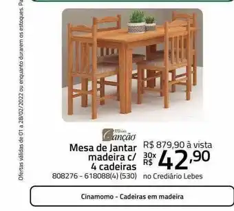 Cançãó Mesa De Jantar Madeira C-4 Cadeiras
