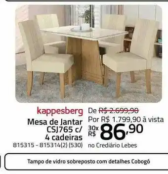 Lojas Lebes Kappesberg Mesa De Jantar Csj765 C-4 Cadeiras oferta