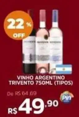 Pinheiro Supermercado vinho argentino trivento 750ml (tipos) oferta